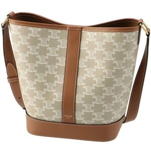 NWT Celine Greige Triomphe Bucket Bag Tan and Grey Leather and Canvas
